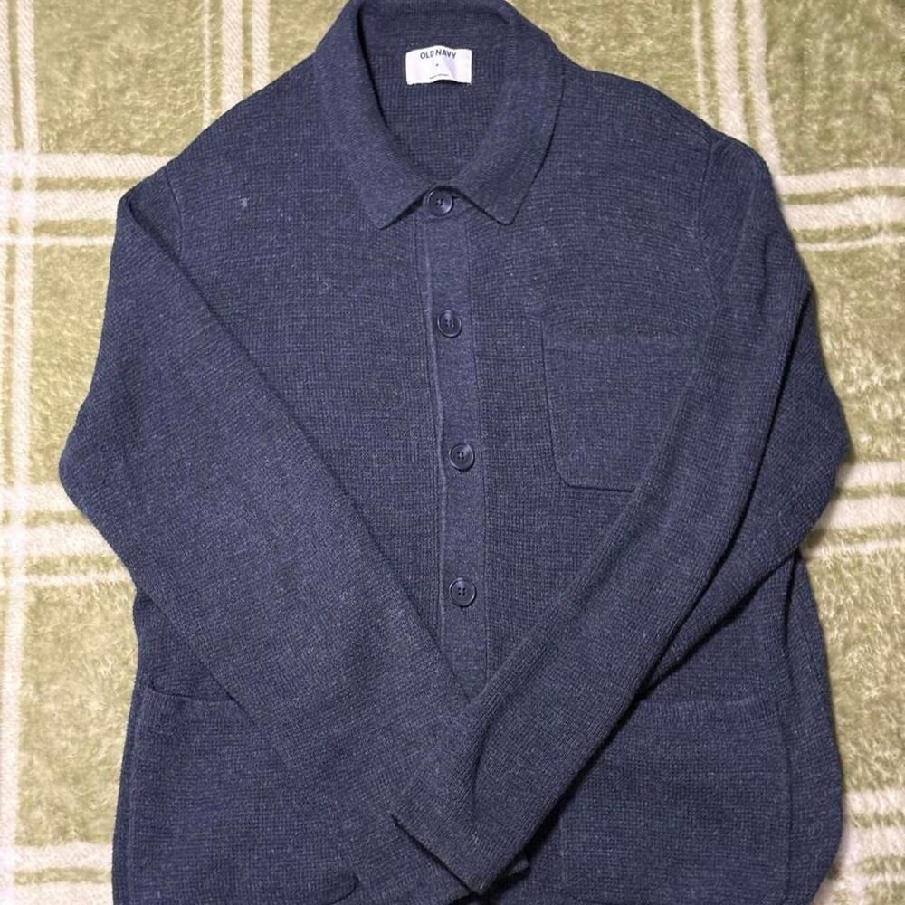 Vintage Old Navy Men's Blue Gray Knit Button-Up Cardigan Sweater